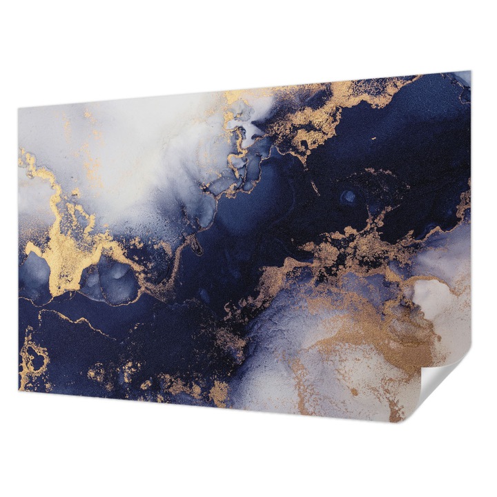 Öntapadós Tapéta Fali Dekoráció, Wallfluent, Sötétkék hullámok, Tengerészkék, 104 x 70 cm, Előszobába, Hálószobába, 010170060170000282556