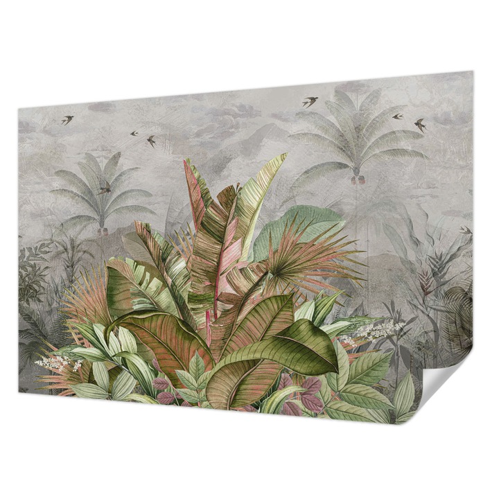Öntapadós Fotótapéta Falra, Wallfluent, Egzotikus dzsungel, Szürke, 104 x 70 cm, Dekoráció, Erős Ragasztó, 010170060170000282760