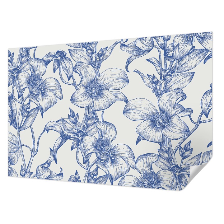 Öntapadós Tapéta Fali Dekoráció, Wallfluent, Virágágak, Fehér, 104 x 70 cm, Nappaliba, Konyhába, 010170060170000282747