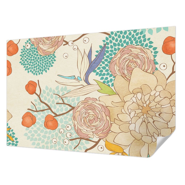 Öntapadós Tapéta Falra, Wallfluent, Virágos fantázia, Fehér, 104 x 70 cm, Nappaliba, Konyhába, 010170060170000282788