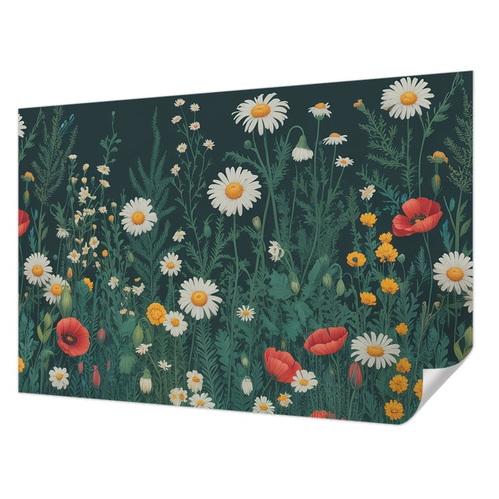 Öntapadós Tapéta Fali Dekoráció, Wallfluent, Vadvirágok, Zöld, 104 x 70 cm, Könnyen Tisztítható, Nedvességálló, 010170060170000284716