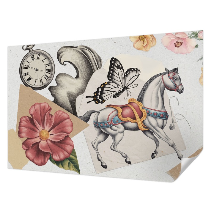 Öntapadós Tapéta Falra, Wallfluent, Vintage virágok, Szürke, 104 x 70 cm, Erős Ragasztó, Modern Belsőépítészeti Dekoráció, 010170060170000284727