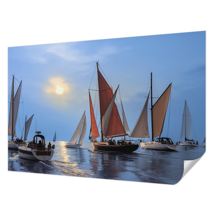 Öntapadós Tapéta Fali Dekoráció, Wallfluent, Vitorlás kaland, Kék, 104 x 70 cm, Modern Dizájn, Könnyen Felszerelhető És Tisztítható, 010170060170000284785