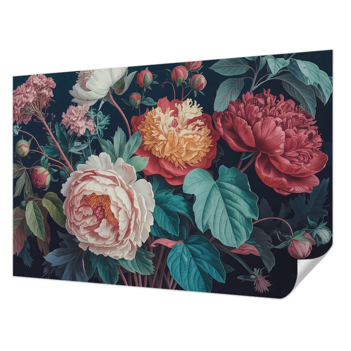 Öntapadós Dekor Tapéta, Wallfluent, Színes virágok, Fehér, 104 x 70 cm, Dekoráció, Falra, 010170060170000284809