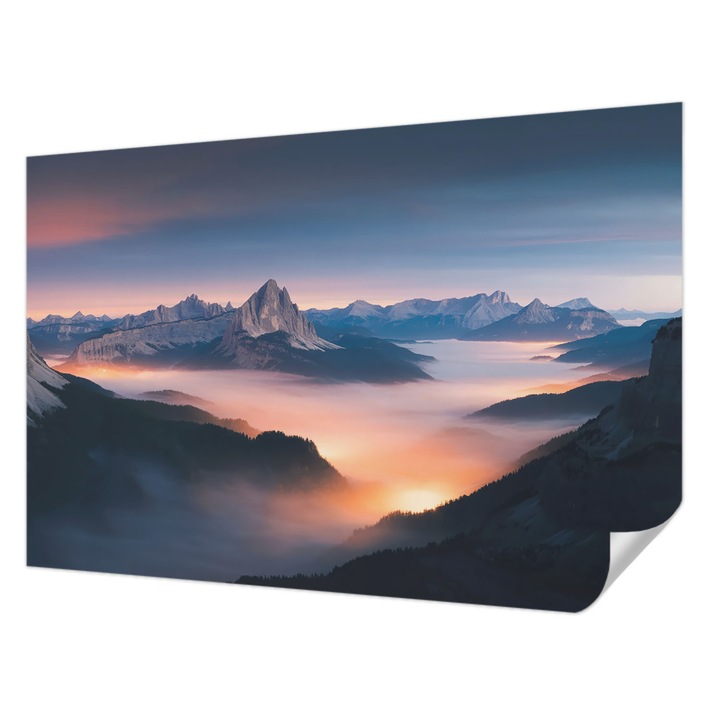 Öntapadós Dekor Tapéta, Wallfluent, A felkelő nap, Kék, 104 x 70 cm, Előszobába, Hálószobába, 010170060170000284879