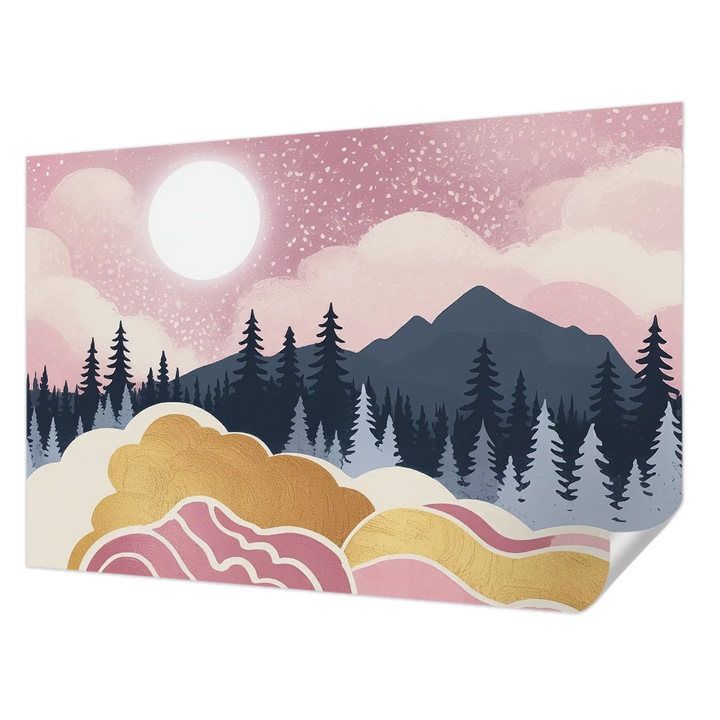 Öntapadós Fotótapéta Falra, Wallfluent, Rózsaszín naplemente, Rózsaszín, 104 x 70 cm, Dekoráció, Erős Ragasztó, 010170060170000284901