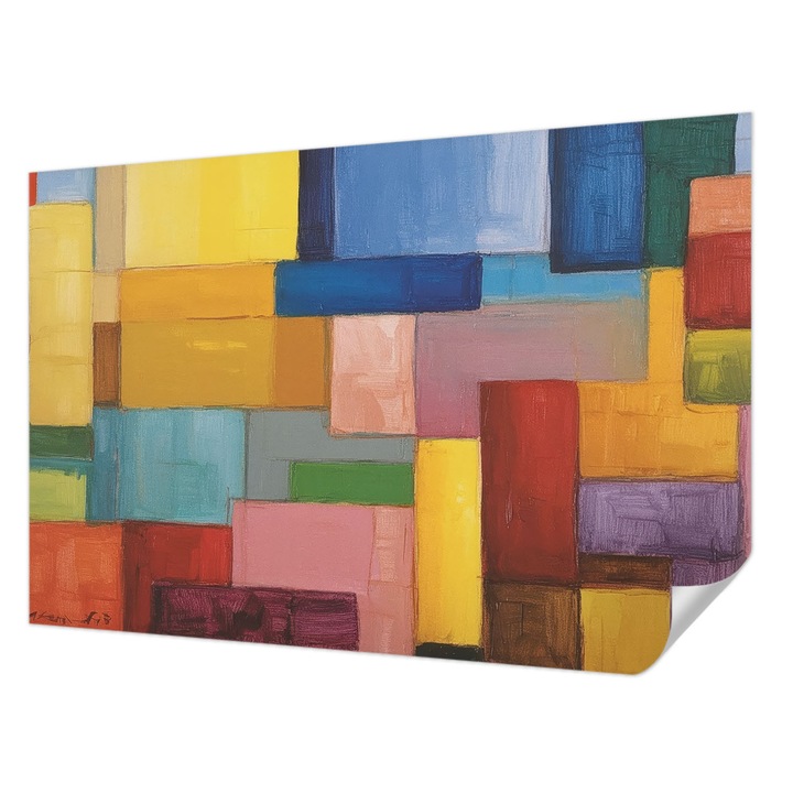 Öntapadós Tapéta Falra, Wallfluent, Színes téglalapok, Sárga, 104 x 70 cm, Nappaliba, Konyhába, 010170060170000284951