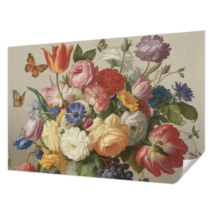 Öntapadós Tapéta Fali Dekoráció, Wallfluent, Virágok és pillangók, Piros, 104 x 70 cm, Dekoráció, Falra, 010170060170000284974