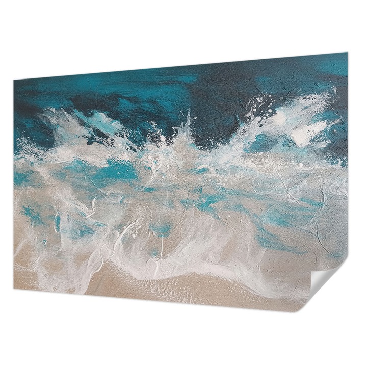 Öntapadós Tapéta Falra, Wallfluent, Óceán hullámai, Kék, 104 x 70 cm, Erős Ragasztó, Modern Belsőépítészeti Dekoráció, 010170060170000284981