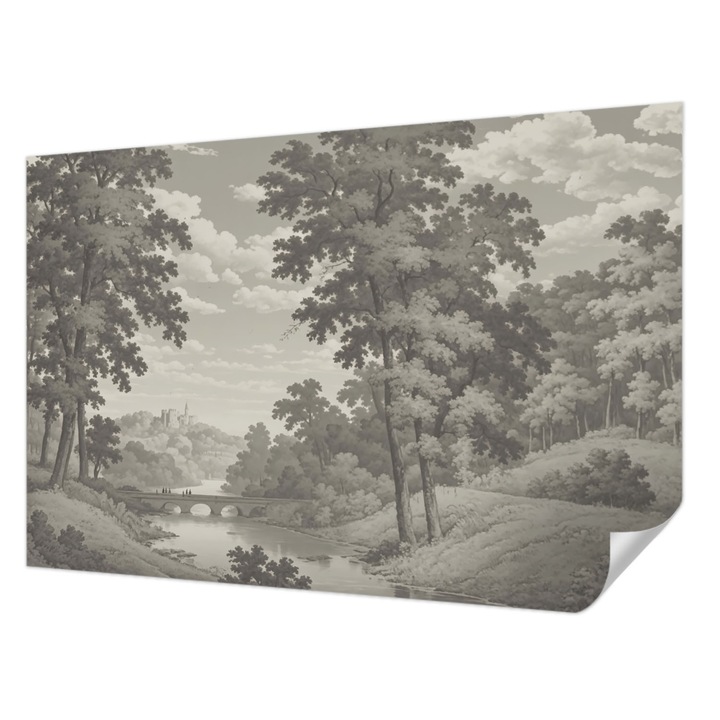 Öntapadós Dekor Tapéta, Wallfluent, Vár és híd, Szürke, 104 x 70 cm, Klasszikus, Könnyen Felszerelhető, 010170060170000285167