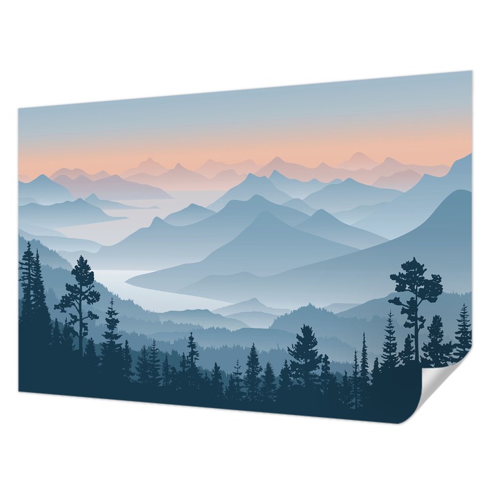 Öntapadós Tapéta Falra, Wallfluent, Hegyi panoráma, Fekete, 104 x 70 cm, Klasszikus, Könnyen Felszerelhető, 010170060170000285218