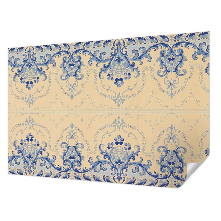 Öntapadós Dekor Tapéta, Wallfluent, Kék díszek, Bézs, 104 x 70 cm, Könnyen Tisztítható, Nedvességálló, 010170060170000285280