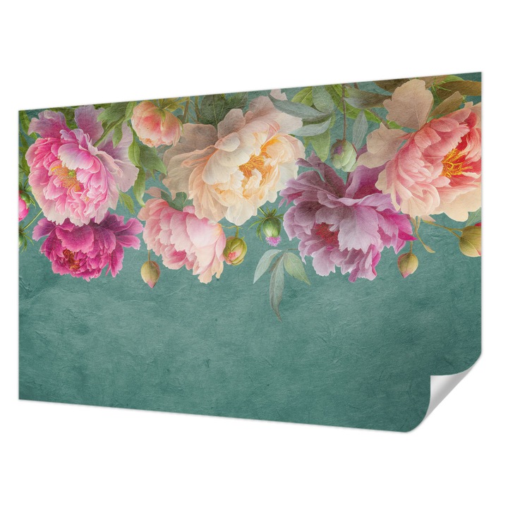 Öntapadós Dekor Tapéta, Wallfluent, Virágos elegancia, Zöld, 104 x 70 cm, Előszobába, Hálószobába, 010170060170000285317