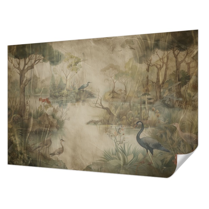 Öntapadós Fotótapéta Falra, Wallfluent, Erdei jelenet, Bézs, 104 x 70 cm, Erős Ragasztó, Modern Belsőépítészeti Dekoráció, 010170060170000285340