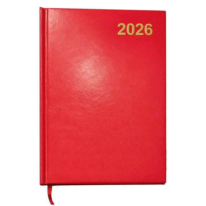 Calendar tip carte, fotorob, A5, 2026, Coperta cartonata, Aspect zilnic, 1 zi pe pagina, Defalcare clara pe ore, Spatiu pentru notite si liste de verificare, Numere saptamanale, Mini calendare lunare, Rosu, Semn de carte panglica, Hartie de inalta