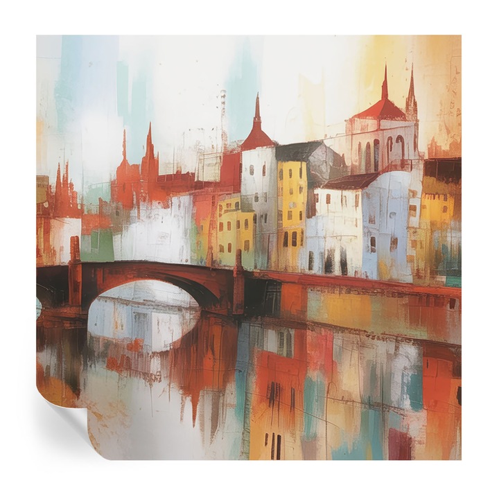 Tapet Autocolant De Perete, Tulup, Peisaj urban, Portocaliu, 250 x 250 cm, Decorativ, Pentru Bucatarie, Baie, 010170060030000284947