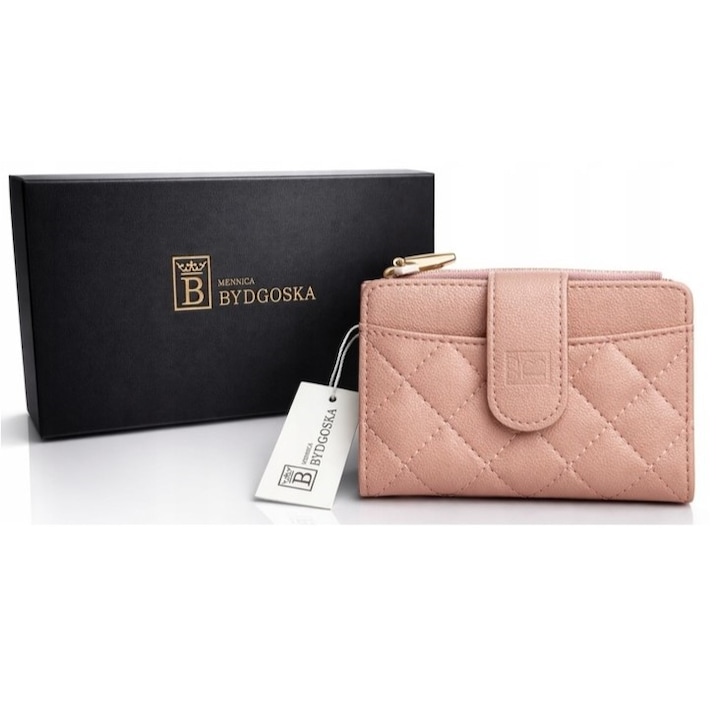 Portofel dama roz elegant, portmoneu din piele ecologica, incapator pentru carduri si numerar, cu inchidere, design stilat, ideal pentru cadou, modern si functional