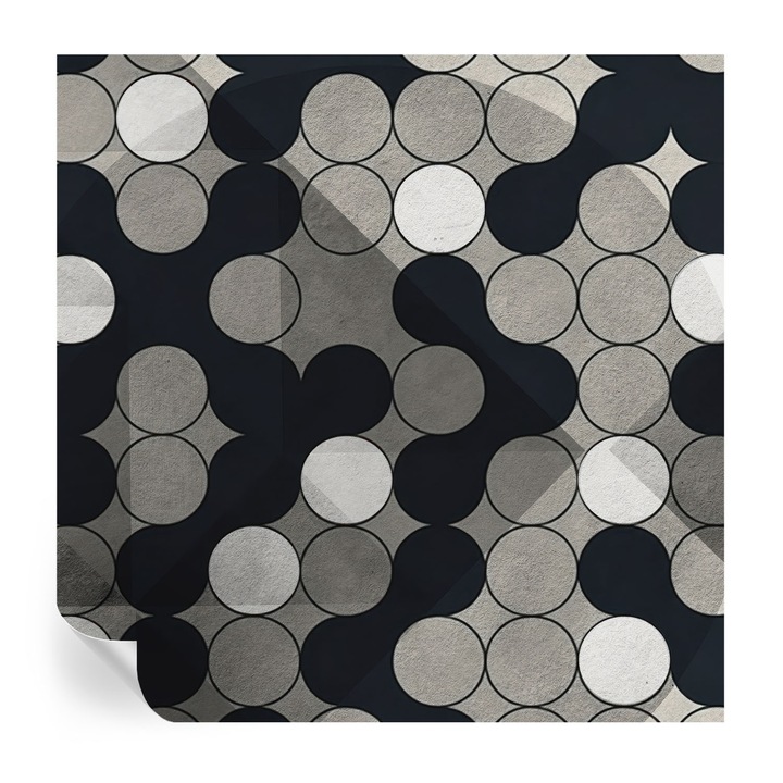 Tapet Autocolant, Tulup, Cercuri geometrice, Negru, 250x250cm