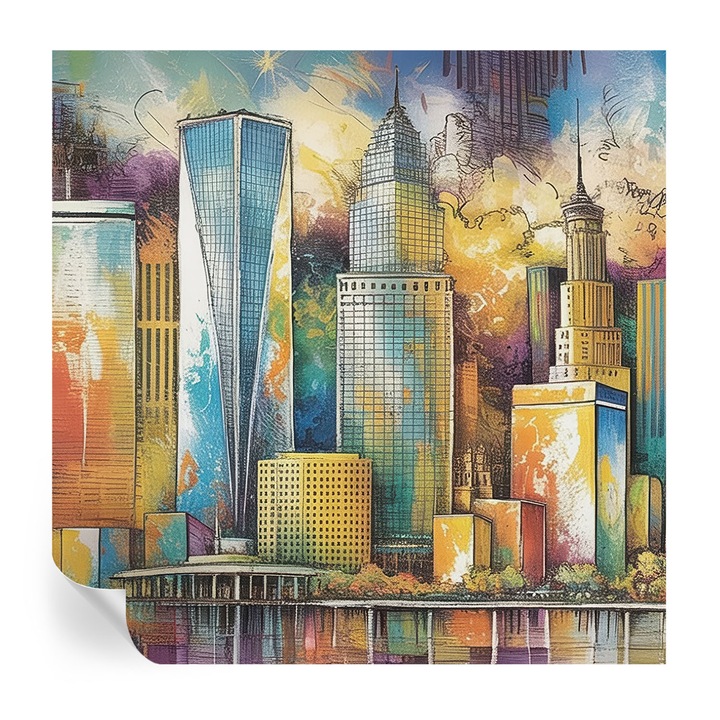 Tapet Autocolant De Perete, Tulup, Panorama orasului, Albastru, 250 x 250 cm, Decorativ, Pentru Interior, 010170060030000285005