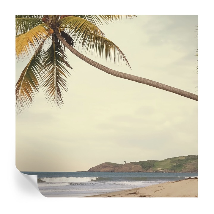 Tapet autocolant tulup, peisaj tropical, alb, 250x250cm, lavabil, rezistent la umiditate