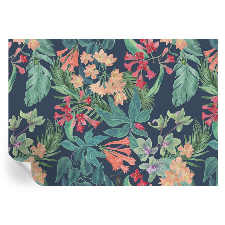 Tapet Autocolant De Perete, Tulup, Flori tropicale, Bleumarin, 208 x 146 cm, Decorativ, Usor De Curatat, 010170060950000012663