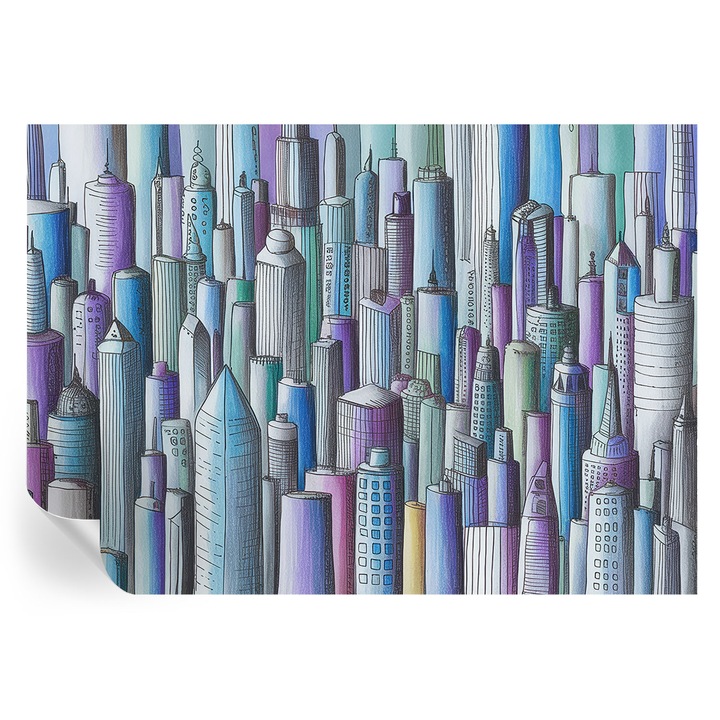 Tapet Autodeziv De Perete, Tulup, Zgarie-nori ai orasului, Negru, 312 x 219 cm, Decorativ, Pentru Bucatarie, Baie, 010170060960000285163