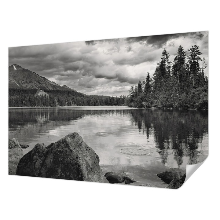 Öntapadós Dekor Tapéta, Wallfluent, Hegyi panoráma, Fekete és fehér, 152 x 104 cm, Előszobába, Hálószobába, 010170060180000001684