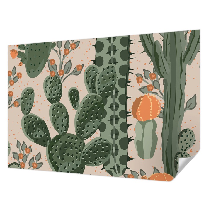 Öntapadós Fotótapéta Falra, Wallfluent, Zöld kaktuszok, Zöld, 152 x 104 cm, Könnyen Tisztítható, Nedvességálló, 010170060180000020764