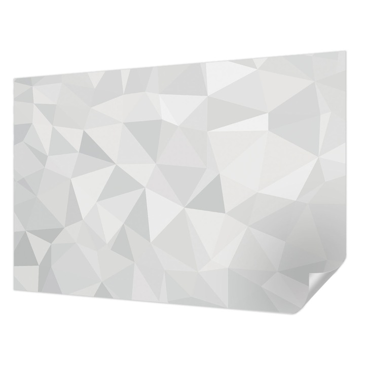 Öntapadós Tapéta Fali Dekoráció, Wallfluent, Háromszög alakú mozaik, Fehér, 152 x 104 cm, Modern Dizájn, Nedvesség- És Foltálló, 010170060180000056580