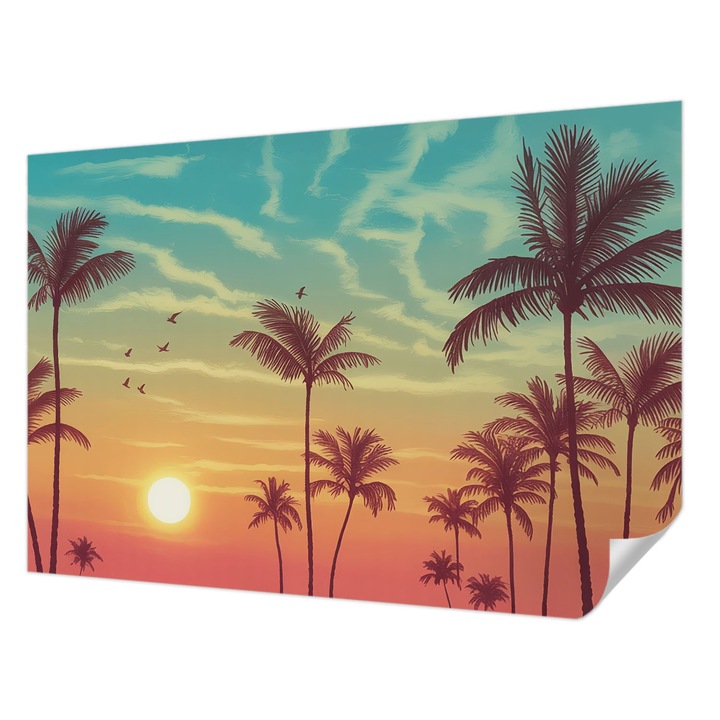 Öntapadós Dekor Tapéta, Wallfluent, Trópusi táj, Kék, 152 x 104 cm, Dekoráció, Falra, 010170060180000284713