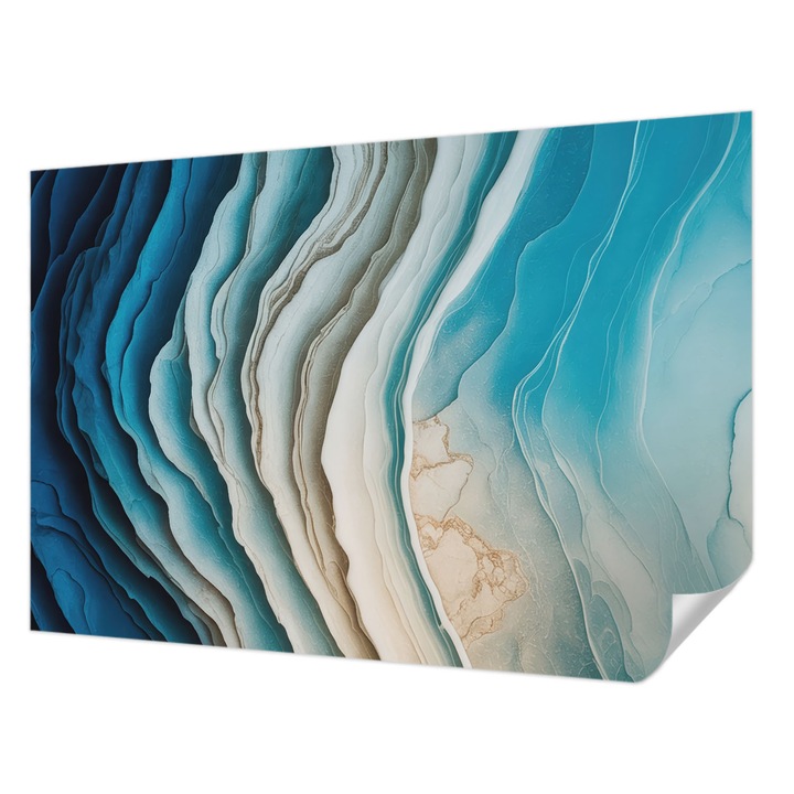 Öntapadós Tapéta Fali Dekoráció, Wallfluent, A harmónia hullámai, Kék, 152 x 104 cm, Klasszikus, Könnyen Felszerelhető, 010170060180000284849