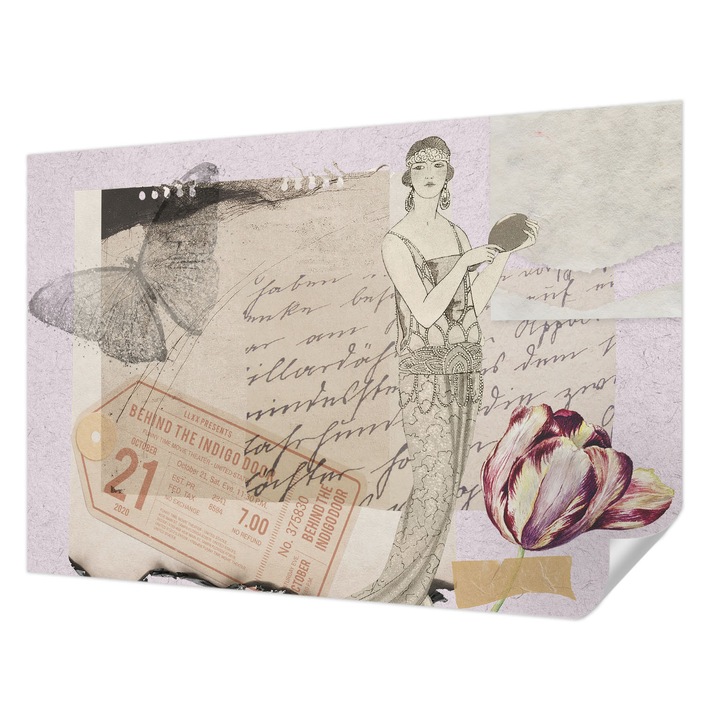 Öntapadós Tapéta Falra, Wallfluent, Nosztalgikus kollázs, Szürke, 152 x 104 cm, Modern Dizájn, Könnyen Felszerelhető És Tisztítható, 010170060180000285213