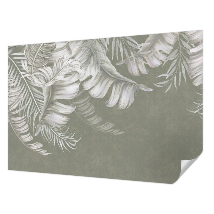 Öntapadós Tapéta Fali Dekoráció, Wallfluent, Finom levelek, Szürke, 152 x 104 cm, Klasszikus, Könnyen Felszerelhető, 010170060180000285241