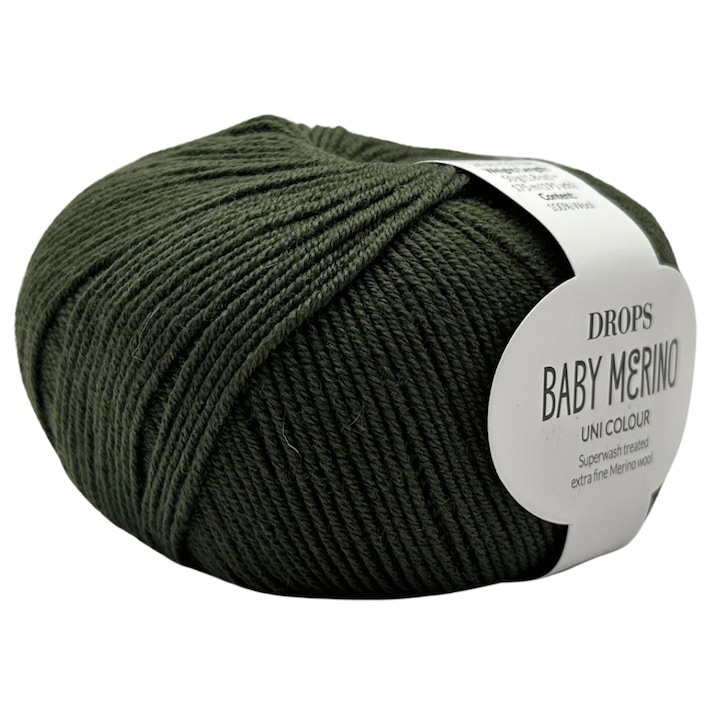 Fir de tricotat si crosetat DROPS Design, Baby Merino, lana merinos extrafina, moale, elastica, sigura pentru bebelusi si copii, Verde Padure Inchis