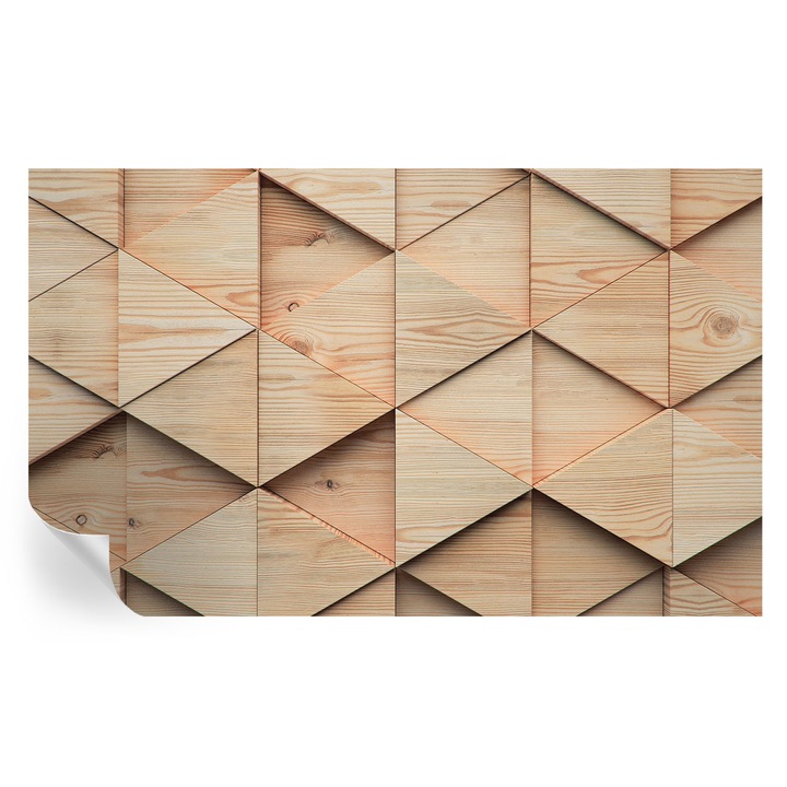 Öntapadós Fotótapéta Falra, Tulup, Fa mozaik, Bézs, 416 x 254 cm, Dekoráció, Klasszikus, 010170060070000056574