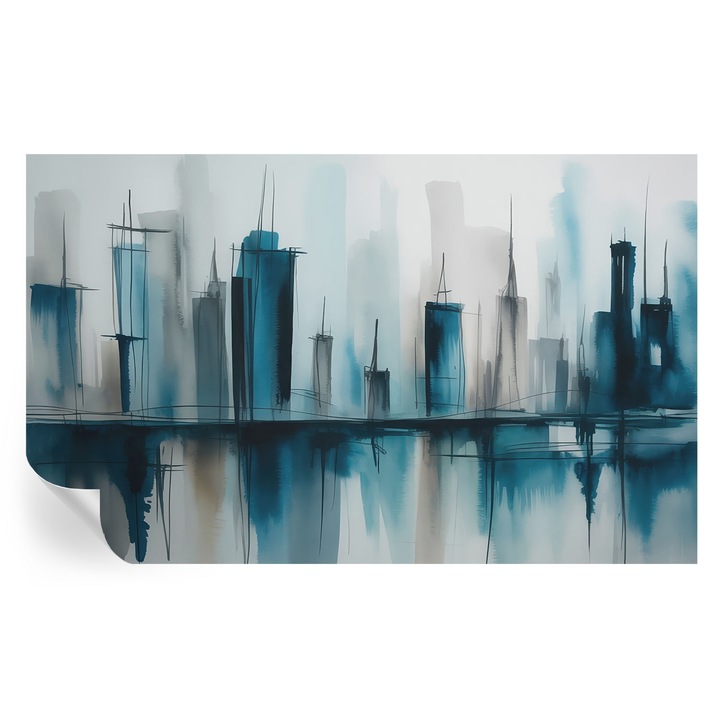 Tapet Autocolant De Perete, Tulup, Peisaje urbane, Albastru, 416 x 254 cm, Decorativ, Pentru Living, Hol, 010170060070000284790
