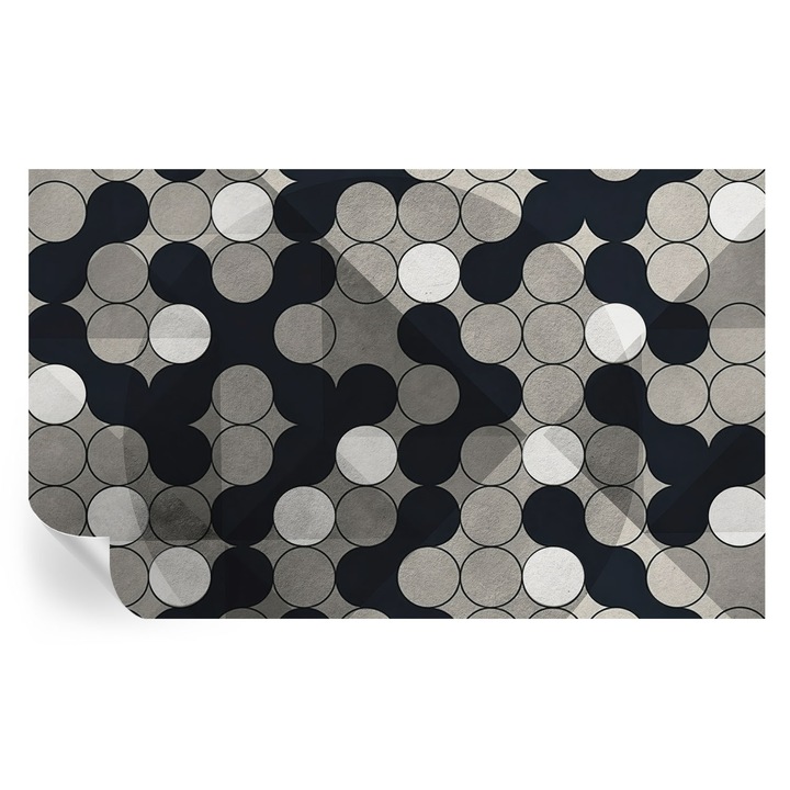 Tapet autocolant Tulup, cercuri geometrice, negru, 416x254cm, rezistent la murdarie