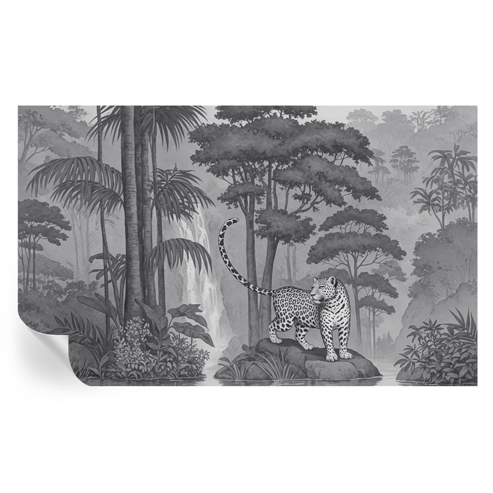 Fototapet Tulup, Jungla tropicală, Gri, 416x254cm, Rezistent la apă și murdărie