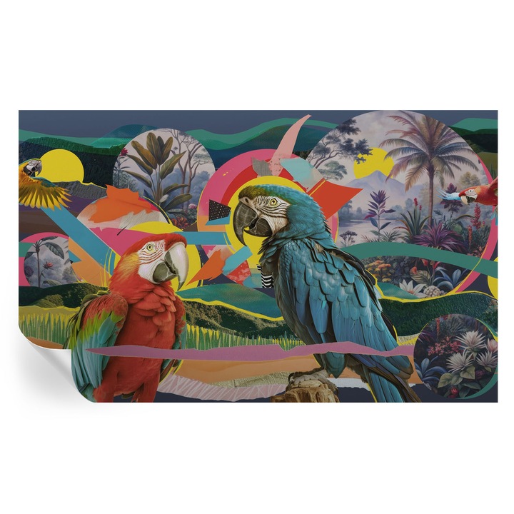 Tapet Autocolant De Perete, Tulup, Pasari exotice, Albastru, 416 x 254 cm, Decorativ, Pentru Sufragerie, Dormitor, 010170060070000285304