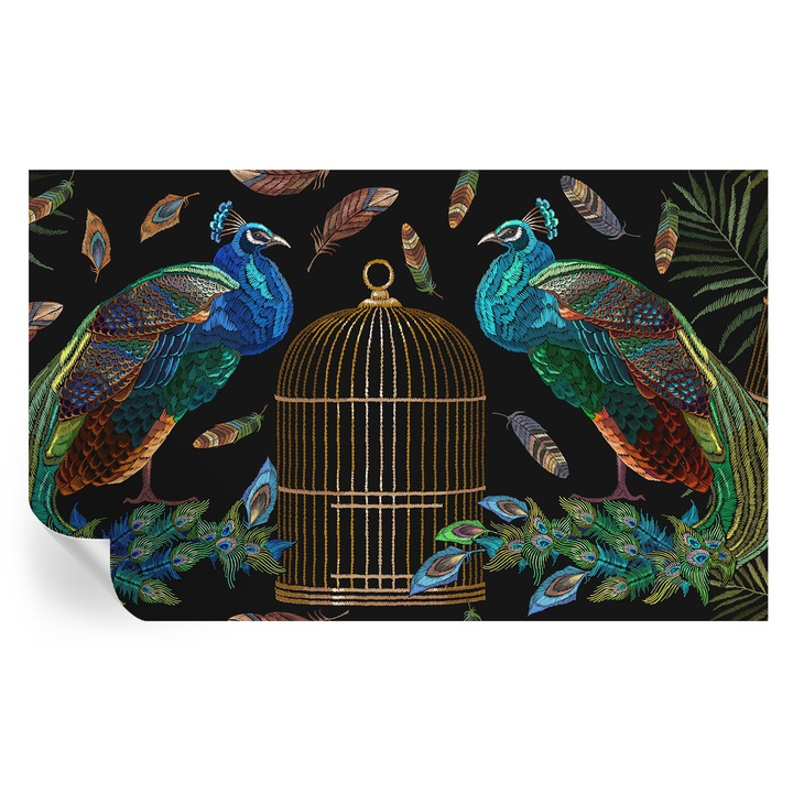 Fototapet Autodeziv, Tulup, Imagine cu paun, Negru, 416x254cm