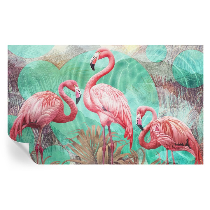 Fototapet autocolant tulup, pasari exotice, roz, 416x254cm, lavabil