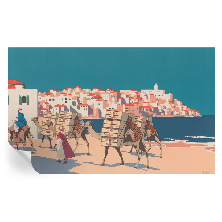 Tapet Autocolant De Perete, Tulup, Caravana de camile, Turcoaz, 416 x 254 cm, Decorativ, Pentru Sufragerie, Dormitor, 010170060070000285629