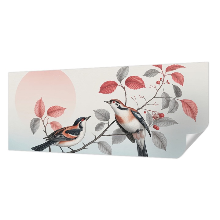 Fali Fotótapéta Autocolant, Wallfluent, Pasari sezand, Roz, 250 x 104 cm, Decorativ, Usor De Instalat, 010170060020000284724