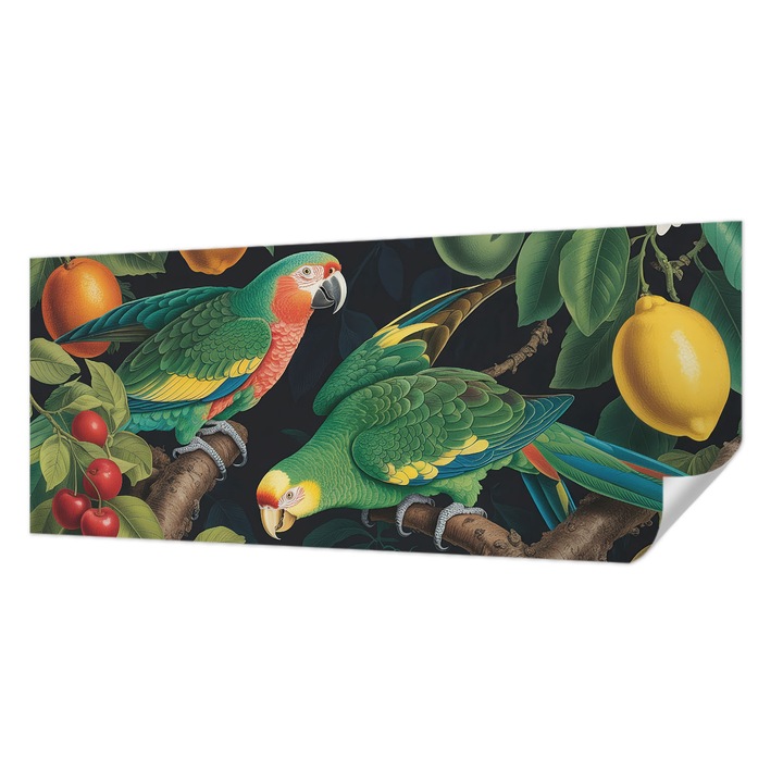 Tapet Textil Autocolant, Wallfluent, Aventura tropicala, Verde, 250 x 104 cm, Pentru Living, Birou, Hol, 010170060020000284747