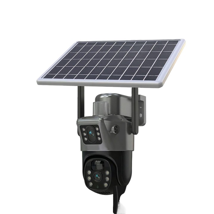 Camera de supraveghere cu panou solar V380 PRO, Conectivitate 4G, PTZ Rotativ, 6MP Ultra HD, Comunicare Bidirectionala, Rezistenta la Apa IP66, Vedere Nocturna, Senzor de miscare, Card 64GB inclus