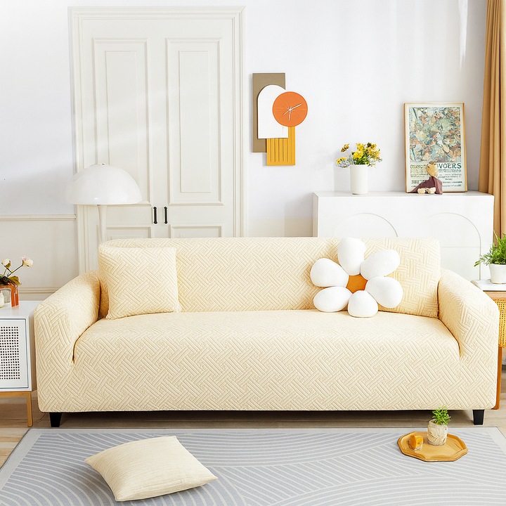 Еластичен калъф за диван, 2 Места, Крем 145 – 185 см
