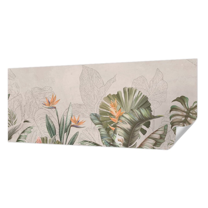 Fali Fotótapéta Autocolant, Wallfluent, Flori tropicale, Bej, 250 x 104 cm, Decorativ, Usor De Instalat, 010170060020000285244