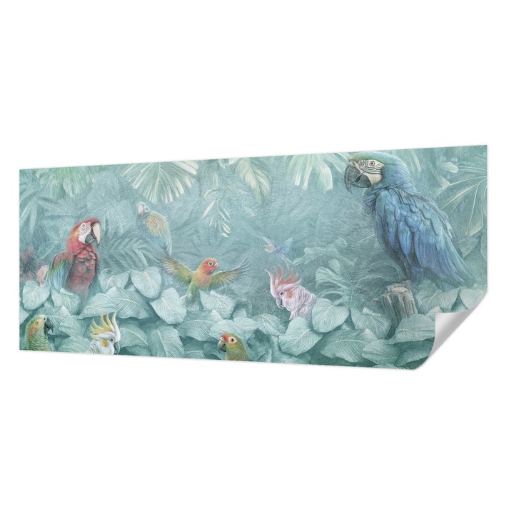 Tapet Autocolant De Perete, Wallfluent, Pasari exotice, Verde, 250 x 104 cm, Detasabil, Lavabil, 010170060020000285334