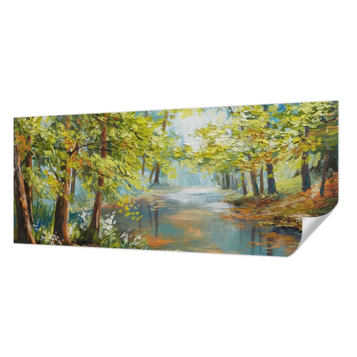 Tapet Textil Autocolant, Wallfluent, Lac idilic, Verde, 250 x 104 cm, Detasabil, Lavabil, 010170060020000016992