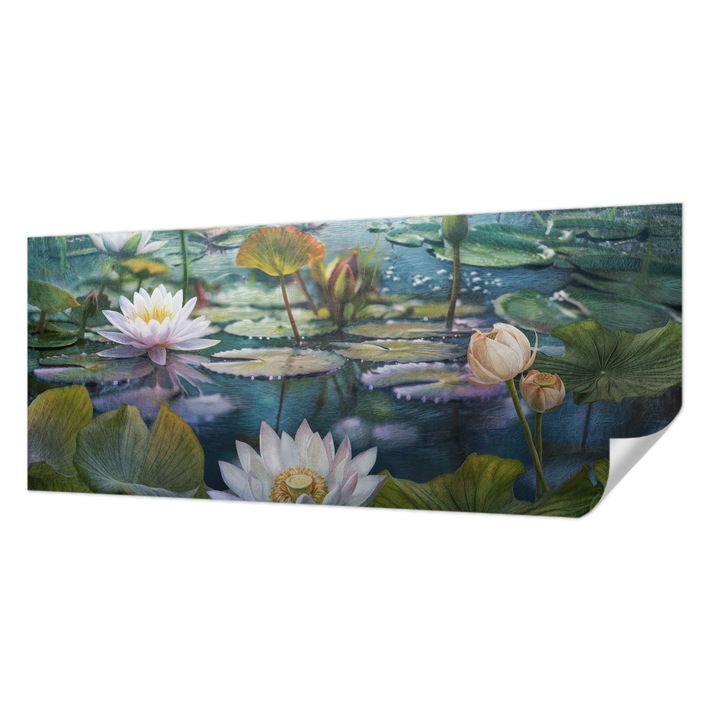 Fali Fotótapéta Autodeziv, Wallfluent, Flori de iaz, Verde, 250 x 104 cm, Pentru Sufragerie, Dormitor, 010170060020000285669